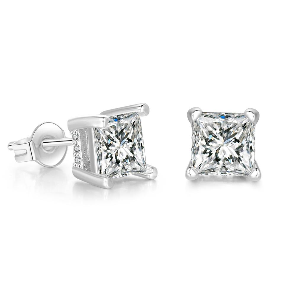 Square Crystal Studs Earrings Men Vintage Simple 4 Claws AAA+ Cubic Zirconia Hiphop Accessories Gold Ear Jewelry OHE147