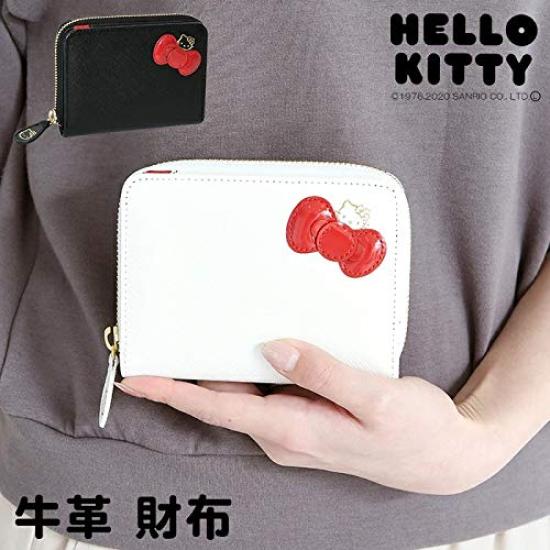 Hello Kitty Women's Bifold Wallet with Genuine Leather Ribbon, 12161 (Black)