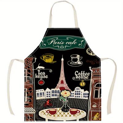 1pc Paris Cafe Apron Eiffel Tower Coffee Tea House Print Kitchen Cooking Baking Chef Bib Gift for Home Restaurant Barista