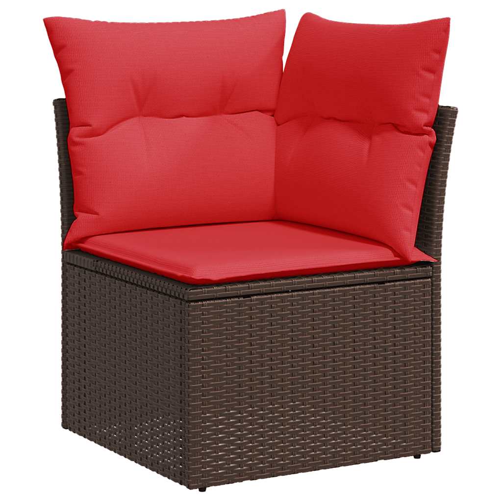 7 Piece Garden Sofa Set with Cushions Brown Poly Rattan