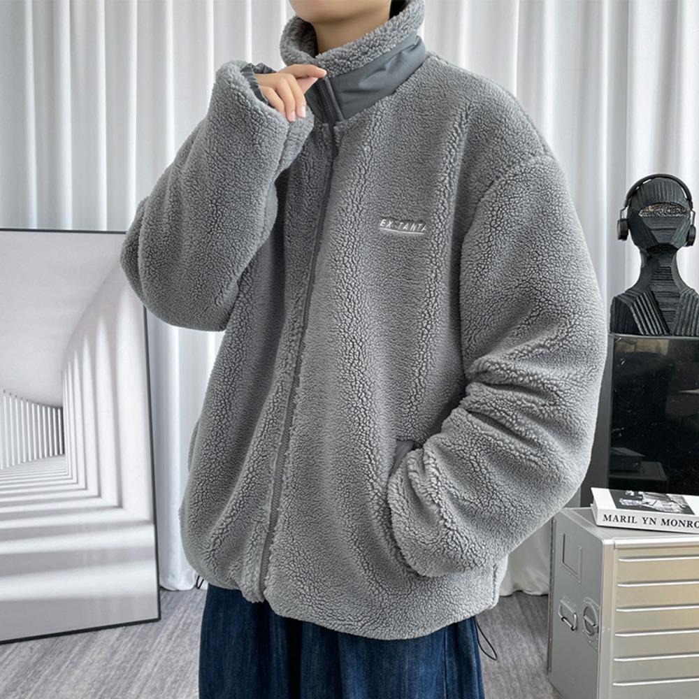 Lamb Wool Jacket Men's Autumn and Winter Thickened Lamb Wool Stand-up Neck Cotton-padded Jacket Loose Tide