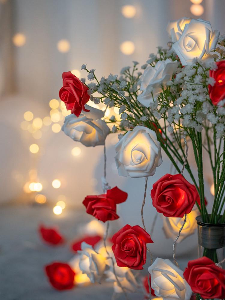 

LED Rose Flower String Lights - Romantic Valentine’s Day Room Decor 1.5m 10 LEDs Battery