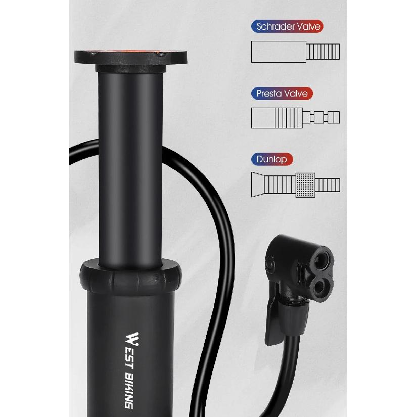 WEST BIKING Ultralight Portable Bike Pump MTB Road Bicycle Foot Pump Presta & Schrader Valve Cycling Tire Air Inflator With Hose