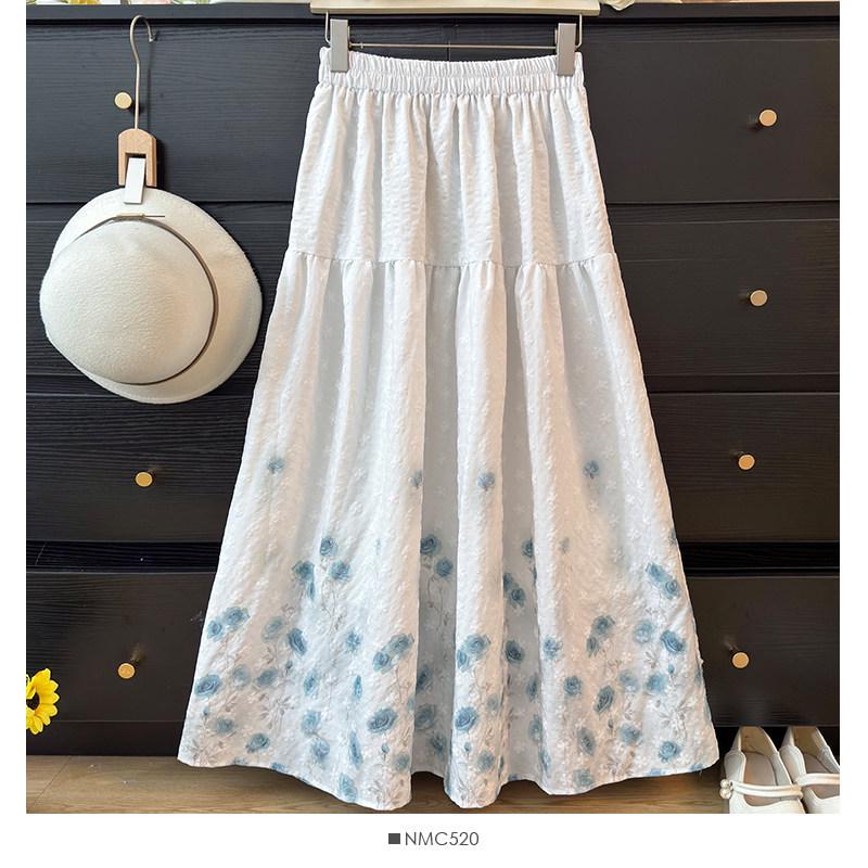 Romantic French Embroidered Floral Pleated A-line Skirt - Spring 2026 One Size