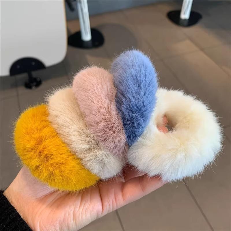 Soft Fluffy Plush Hair Scrunchies For Women Multi Colors No Tug Design For Daily Wear Party Styling