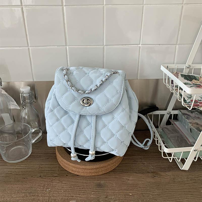 

Премиальный рюкзак-сумка на цепочке женский модный ромбовидный портативный рюкзак повседневный маленький школьный рюкзак синий