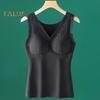 Winter Women Thermal Vest with Chest Pads Seamless Lace Fast Temperature Lock V Neck Slim Fit Elastic Sleeveless Inner Wear Bottoming Tank Top