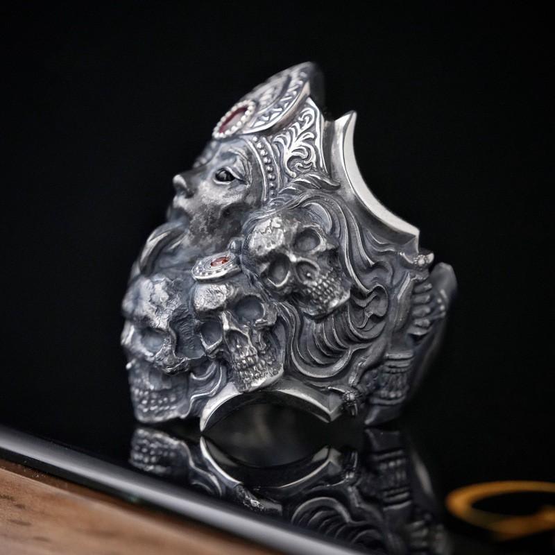 Adjustable Open Skull Ring Men Women Vintage Punk Gothic Goddess Theme Copper Jewelry