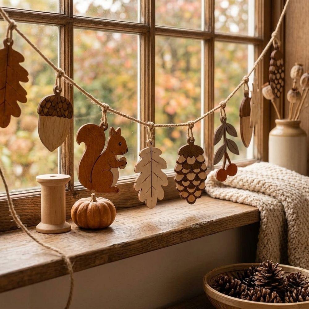 10 Stück 2D Flachfall Holzgirlande Banner DIY Basteln Herbstblatt Hängende Dekoration Kamin Regal
