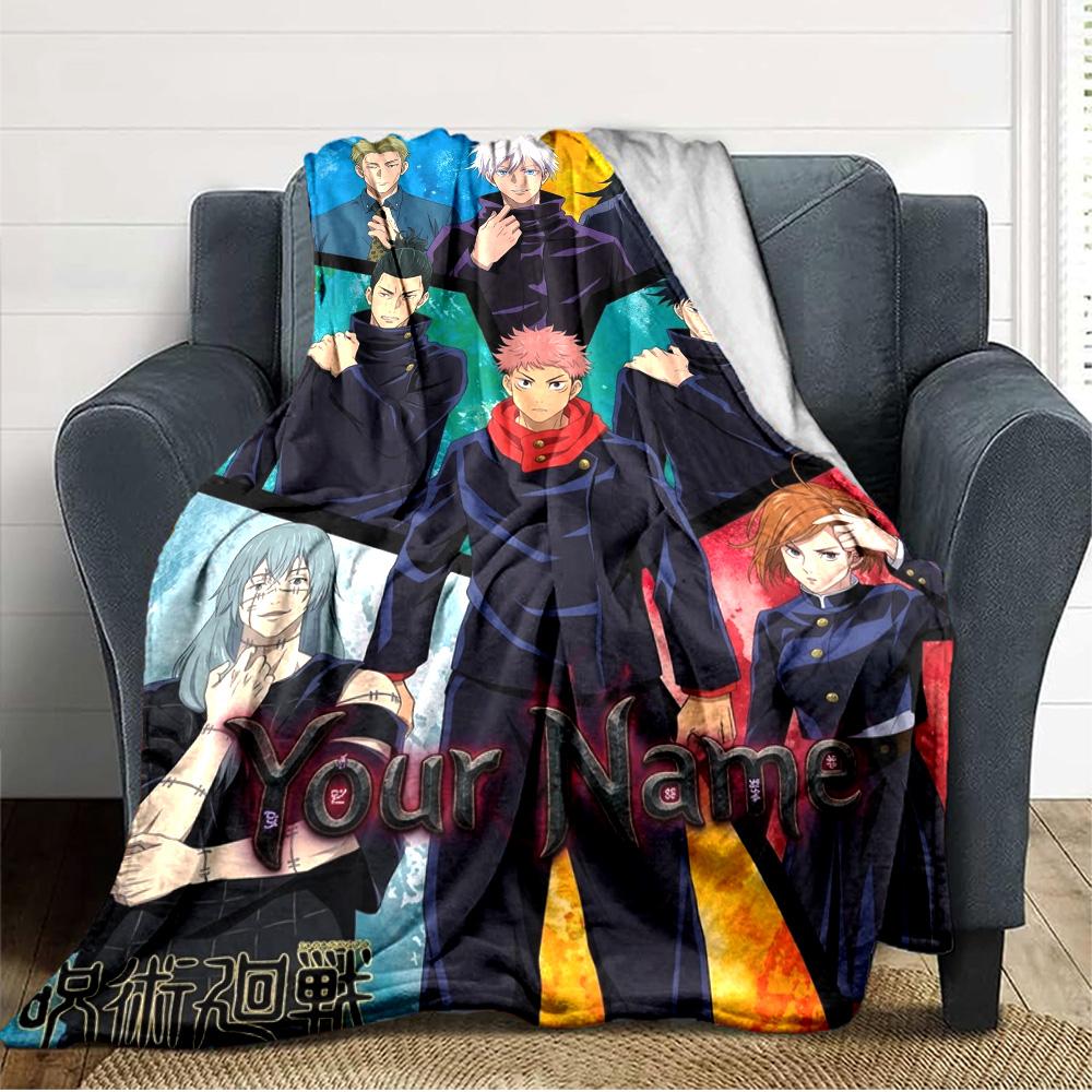 Name Custom Jujutsu Kaisen Print Flannel Blanket High Quality Warm Comfortable Cover for All Seasons Perfect for Gifts Home Decor