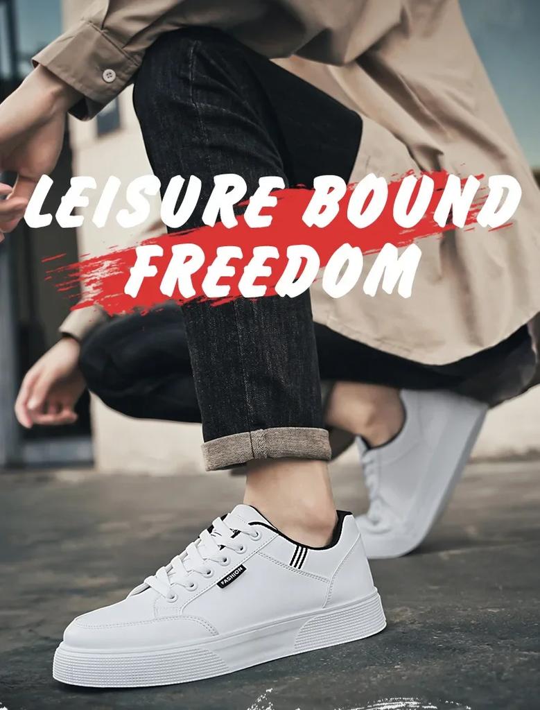 Spring 2025 Men's Fashionable Versatile White Sneakers Large Size Casual Shoes Trendy Flat Heel Cement Ground Wear Resistant