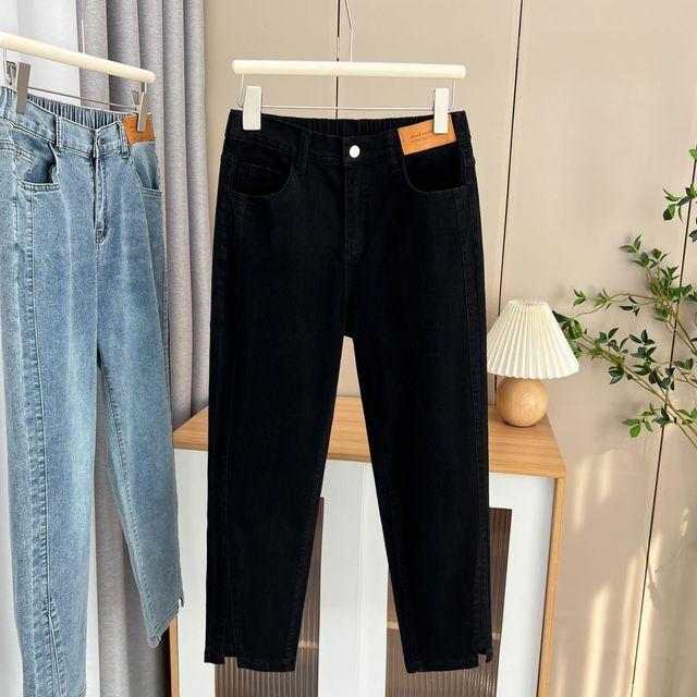 

Джинсы-дудочки с разрезом по ноге, женские повседневные прямые джинсы длиной до щиколотки, большие размеры XXL