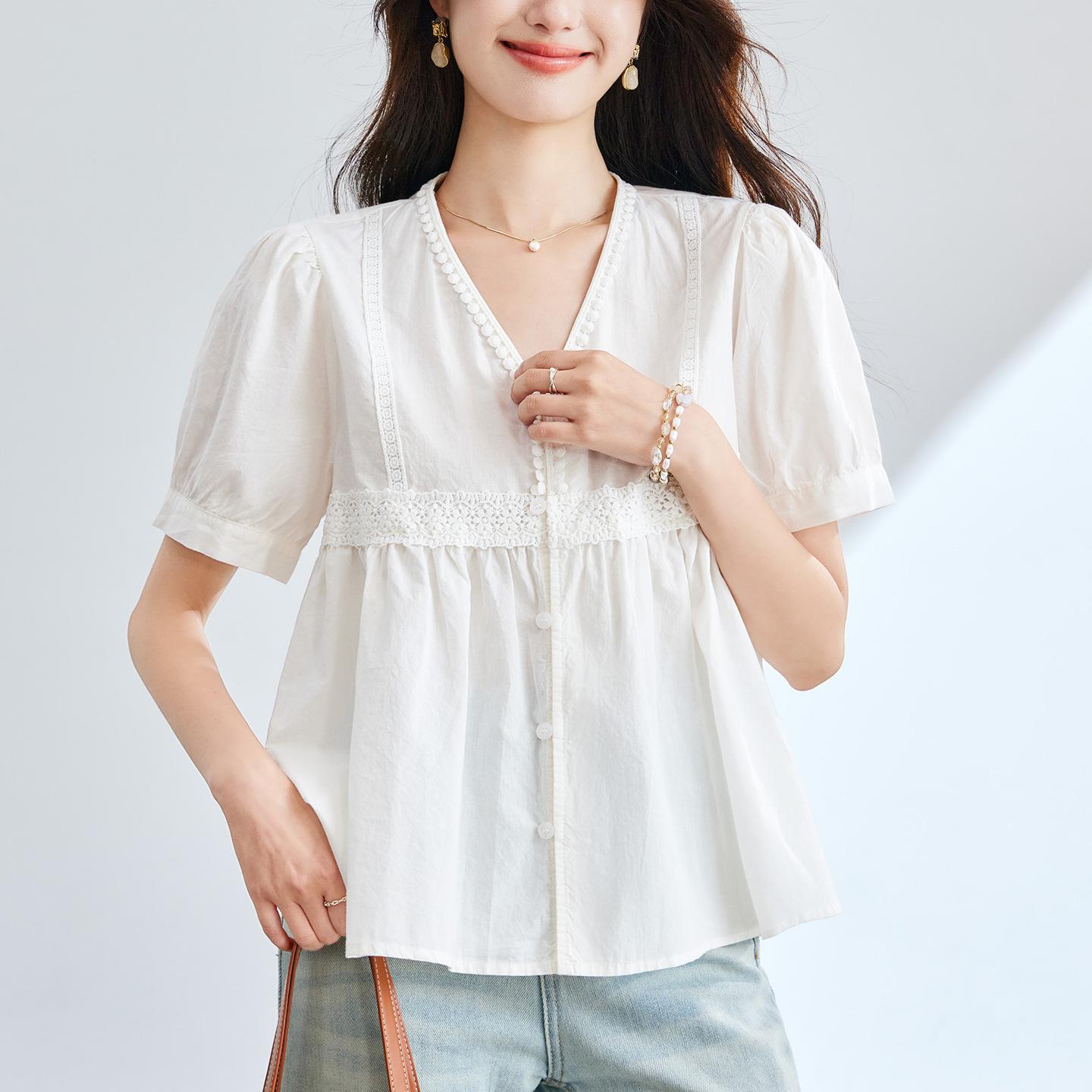 

Женская летняя блузка с V-образным вырезом, рукавами-пузырями и короткими рукавами, нежная и милая, как куколка M белый