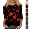 Women V Neck 3/4 Sleeve Casual Top Floral Print Lightweight Stretchy Blouse for Halloween Fall Seasonal Wear