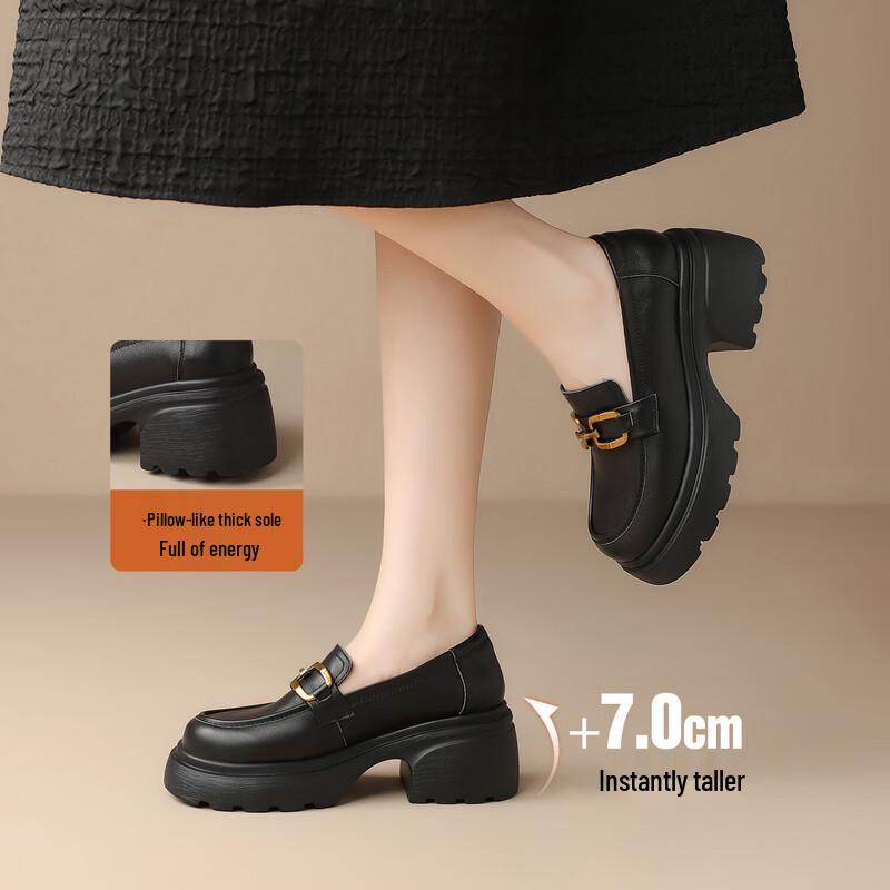 ZHR Women's British Style Platform Chunky Heel Loafers