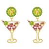 Stylish Wine Glass Earrings Featuring Lemon Charm And Crystals For Women Girls