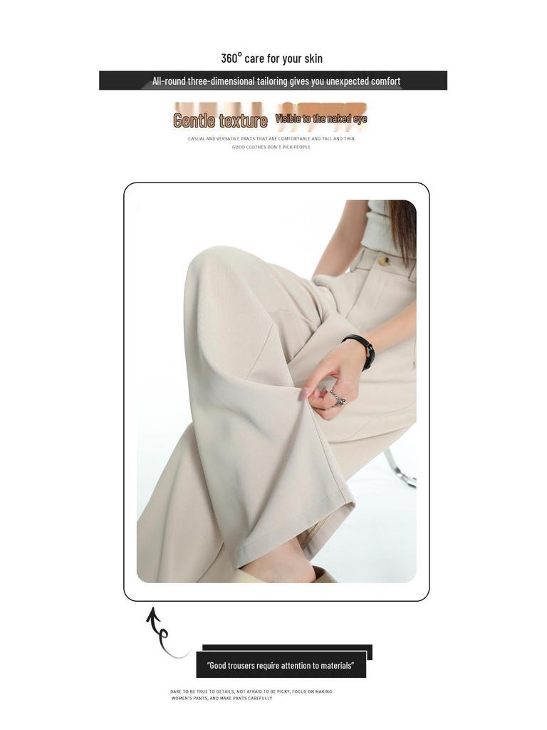 2026 Women's Black Slimming Wide-Leg Casual Pants, Plus Size, Soft Thin Fabric, Straight-Leg Design.
