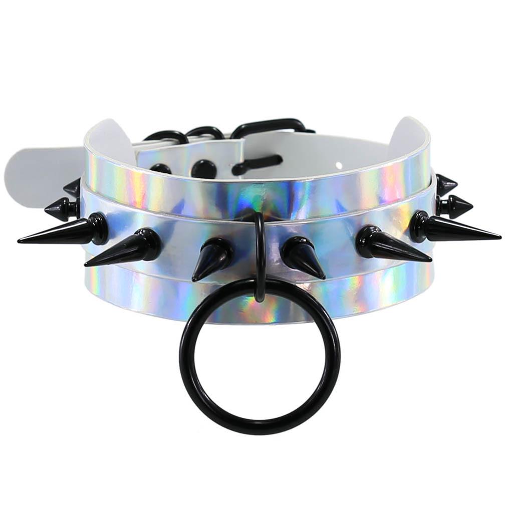 Holografický choker s hroty Punk Goth Kožený obojek Ženy Kawaii Choker Párty šperky