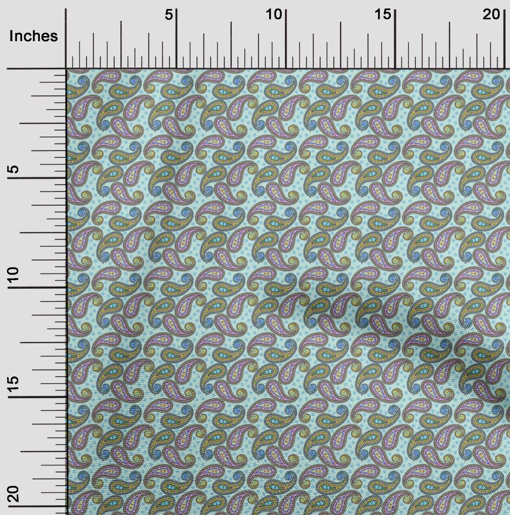 oneOone Cotton Flex Light Blue Fabric Asian Paisley Sewing Fabric By The Yard Printed Diy Clothing Sewing Supplies 40 Inch