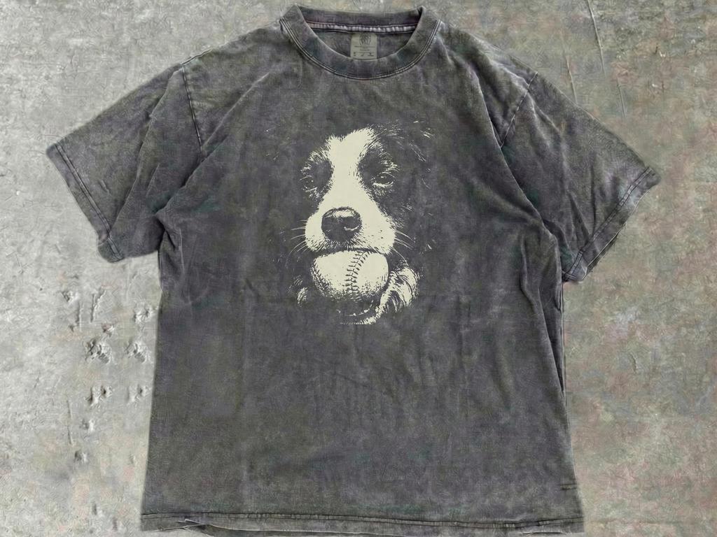 Baseball Border Collie Shirt, Vintage Y2K Grunge Border Collie Dog Graphic Tee, Funny Dog Face Shirt, Comfort Colors® BC Dog Mom or Dad Gift