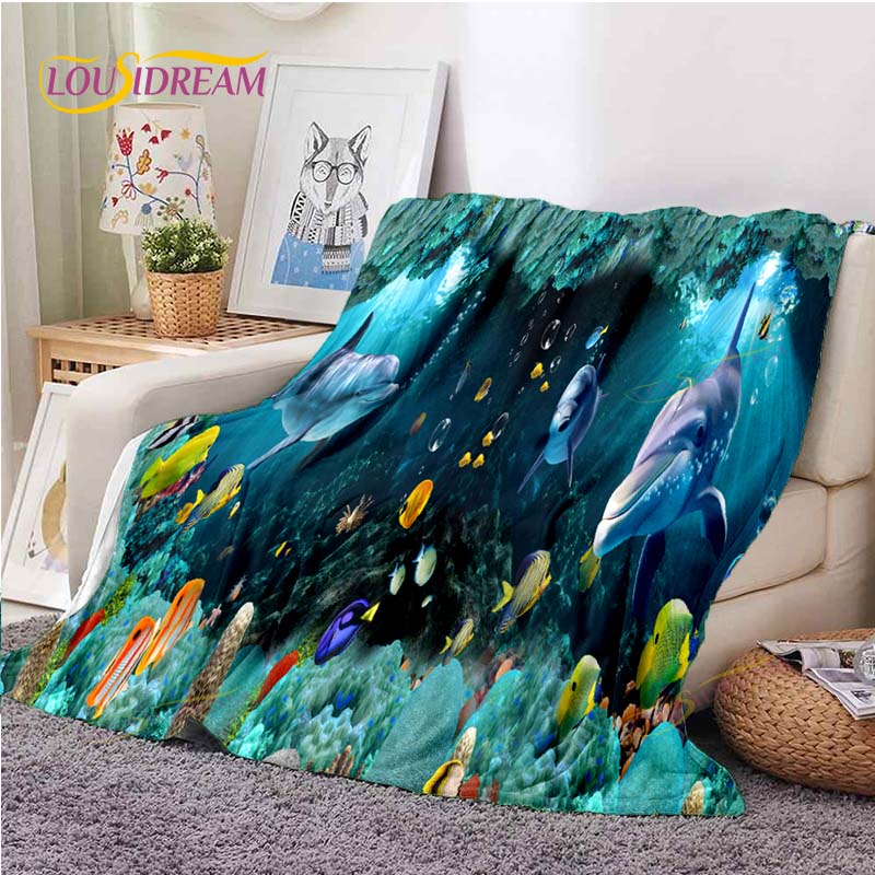 Ocean Dolphin Blanket Ultra Lightweight Soft Plush Flannel Throws Blanket for Sofa Bed Couch Best Office Gifts