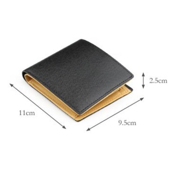 [Abies] Genuine Leather Grain Embossed Cowhide Bi-fold Wallet (with Coin Purse) Black