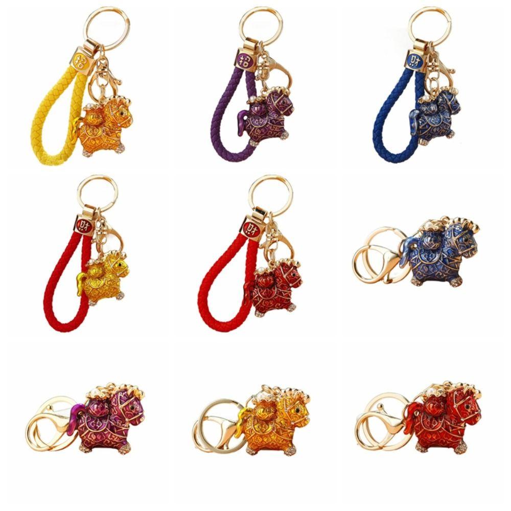 Zircon Zodiac Horse Pendant Exquisite New Year Pendant Sweet Horse Year Keychain  Car Key Ring