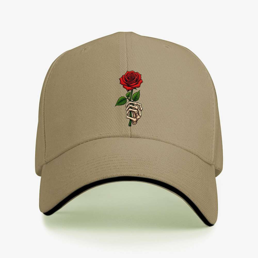 Skeleton Hand Holding Red Rose Baseball Cap Unisex Adjustable Polyester Casual Headwear