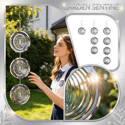 Metal Circular Wind Spinner Reflective Outdoor Hanging Decoration with Hook for Garden Patio Yard Porch Wind Chime Kinetic Art