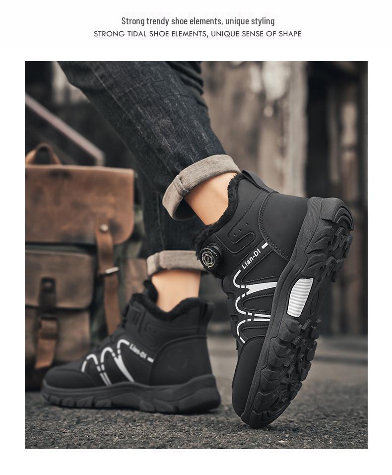 Zima 2025 Męskie wysokie buty bawełniane z grubą podeszwą i obrotową klamrą - Brytyjskie buty typu Martin