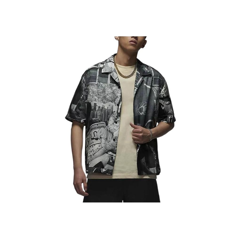 Jordan All Over Print Comfortable Sports Fashion Breathable Short Sleeve Shirt Men Shirts Charcoal-Gray FV7312133