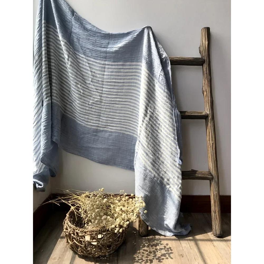 New 190*80cm Artistic Style Striped Cotton Linen Scarf Shawl Men's and Women's Same Style Mori Foulard En Mousseline Scarves