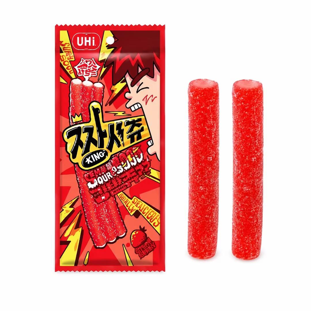 YEM Strawberry Sour Strip Gummy Candy 2pcs | Sour-sweet strawberry flavor, chewy texture, sour sugar outer coating StrawberryCandy 2pcs