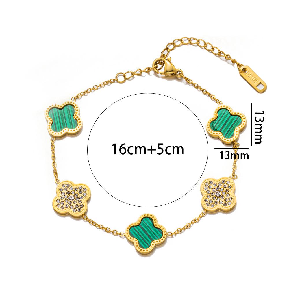 18K Titanium Steel Four-Leaf Clover Bracelet Fashion Charm Hand Jewelry Five-Leaf Bracelet
