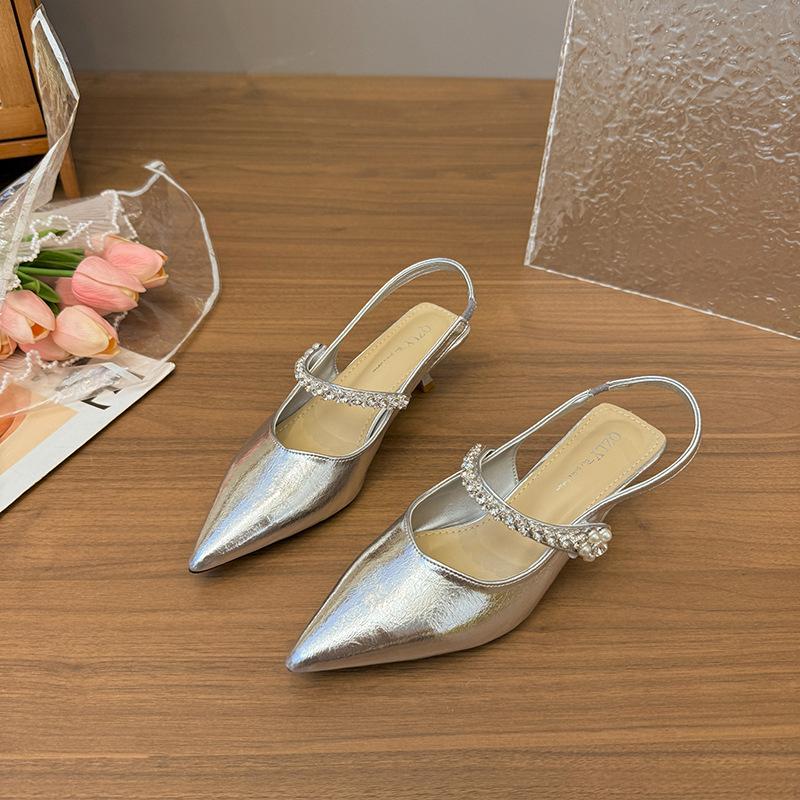 

Дизайнерская нишевая сумка, сандалии с острым носом на тонком каблуке со стразами, женские, лето 2025, новый сказочный стиль, темпераментные 39 серебряный