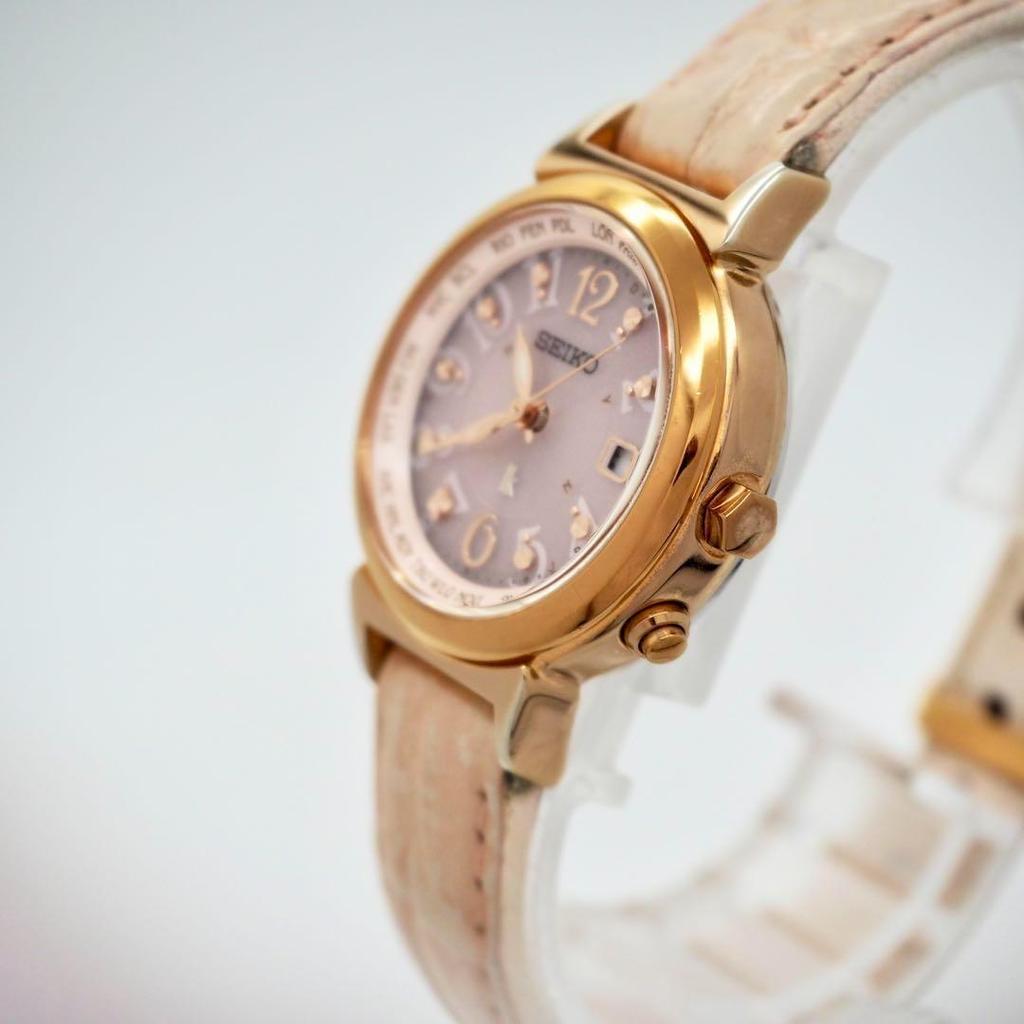 [USED] 259 SEIKO Lucia Watch, Radio-controlled Solar Watch, Pink Gold, Women's, Lk