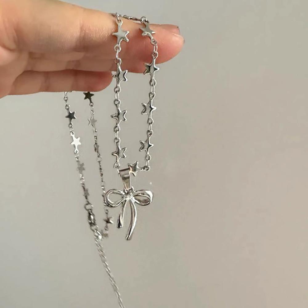 Fashionable And Trendy Punk Bow Necklace Elegant Stainless Steel Necklace For Women Birthday Party Jewelry Accessories
