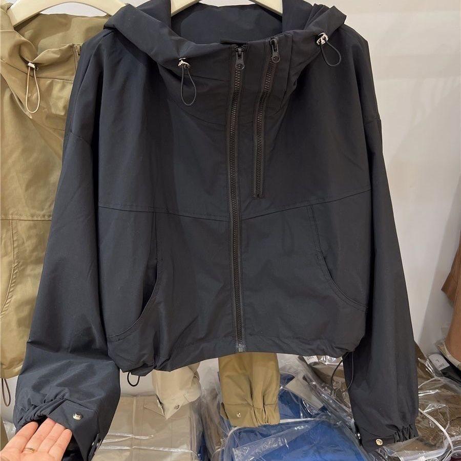 Women's Spring Hooded Short Trench Coat - Double Zipper, Stand-Up Collar, Casual Outdoor Windbreaker