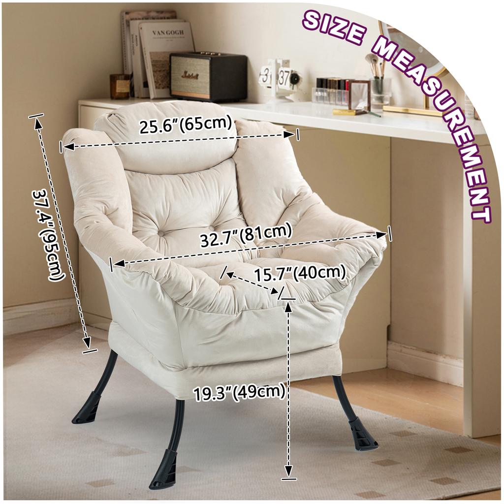 Lazy Chair, Relaxing Chair with Metal Frame and a Side Pocket, Simple Style Comfy Chairs for Bedrooms Living Room Balcony