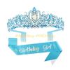 49MD 2pcs Birthday Party Crystal Tiaras and Sash Set for Women Fashion Hair Accessory