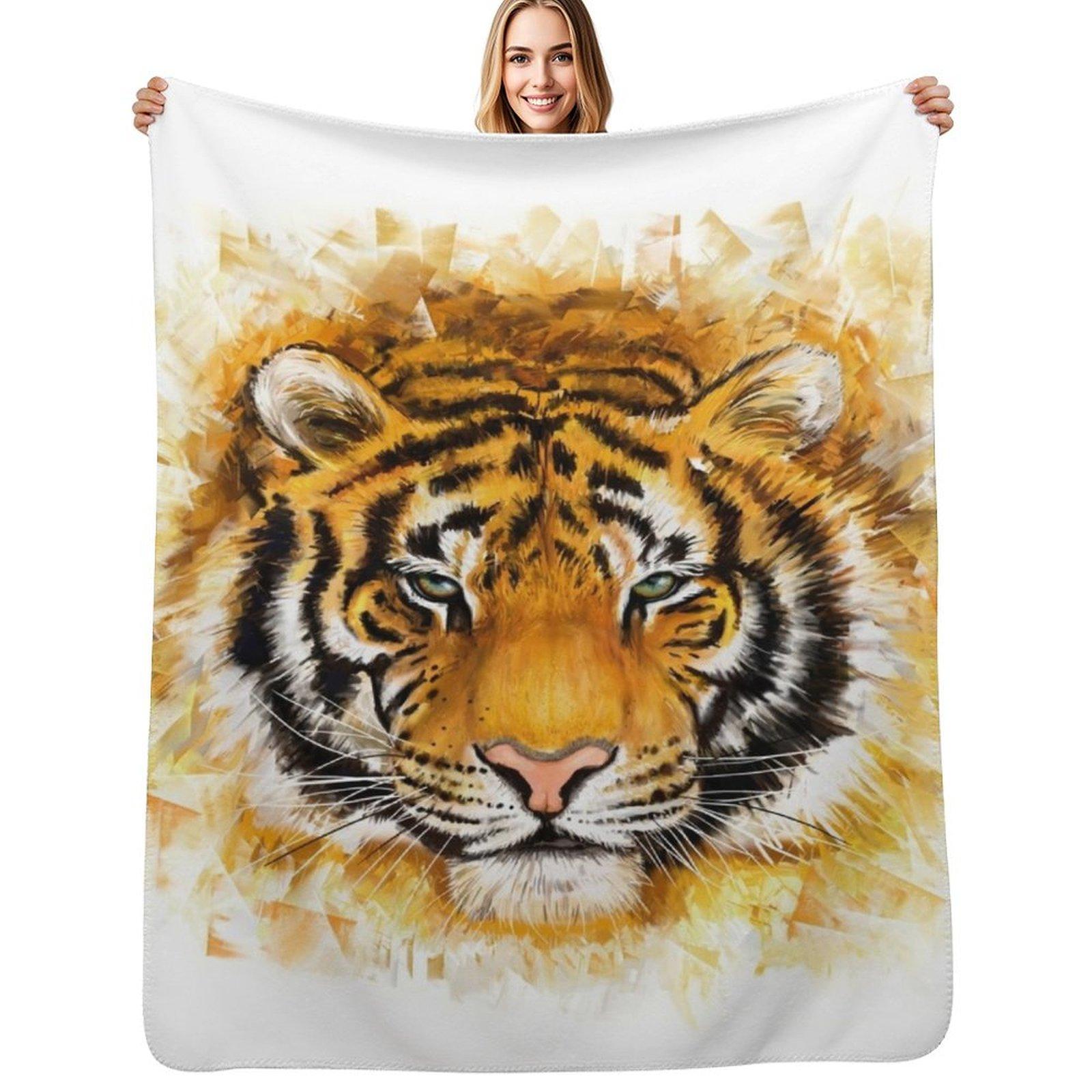 

Artistic Tiger Face Throw Blanket Air Conditioner Soft Blanket for Office Home 102x76cm(40x30in)