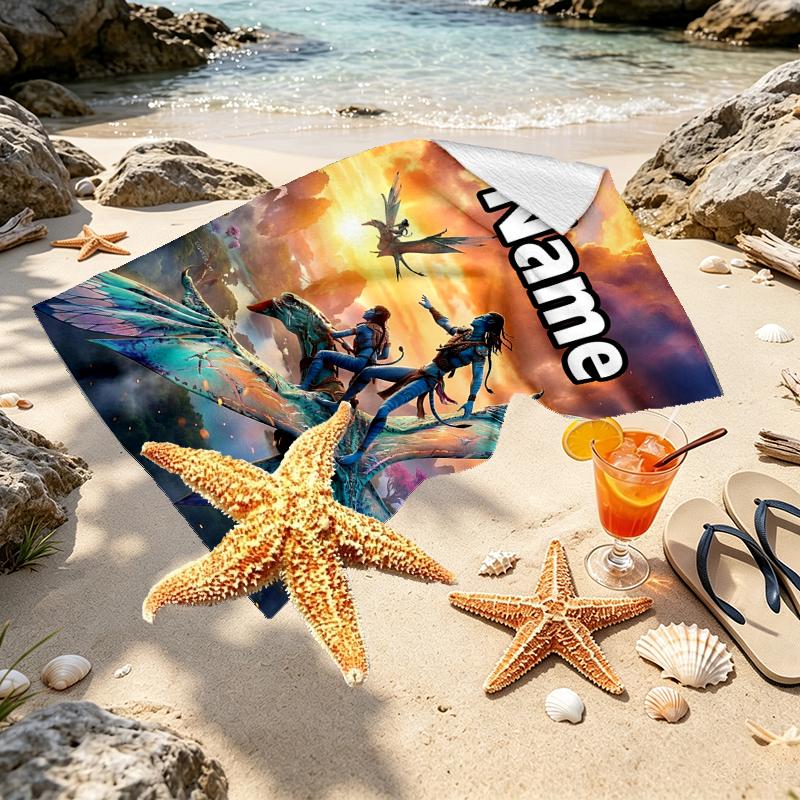 Custom Name Personalized Avatar Print Beach Towel, for Trip Camping Beach Party Home Decor, Birthday Gift for Family & Friends