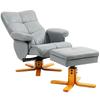 PU Leather Swivel Recliner Chair with Footstool, Wooden Base and Storage for Living Room, Light Grey