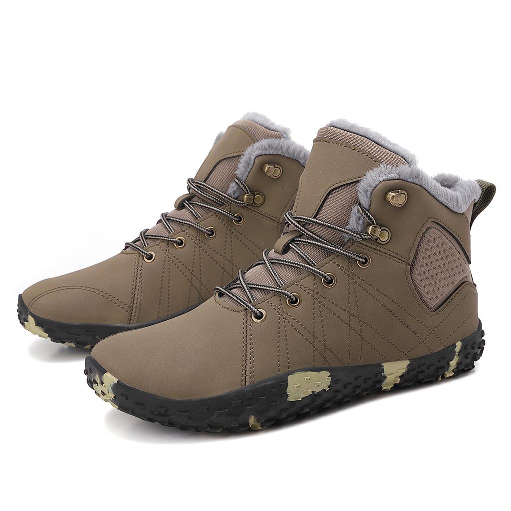 TUINANLE Winter Barefoot Boots Men Winter Sneakers Ankle Snow Shoes Plush Hiking Boots Warm Sporting Shoes Big Size 48Black
