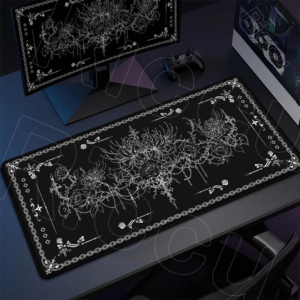 XXL HD Gothic Pattern Black Mouse Pad Rug Large Computer Office Game Table Rubber Anti-slip Keyboard Desk Mat 400x900mm MousePad