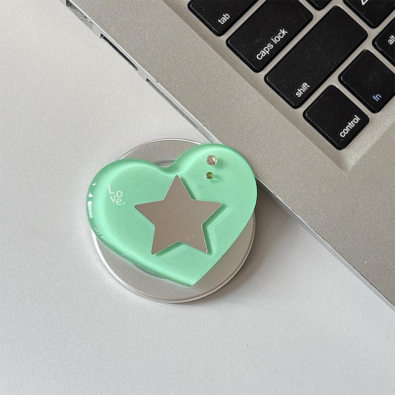 MagSafe-Compatible Rhinestone Heart Mirror Phone Stand with Airbag, Star Design