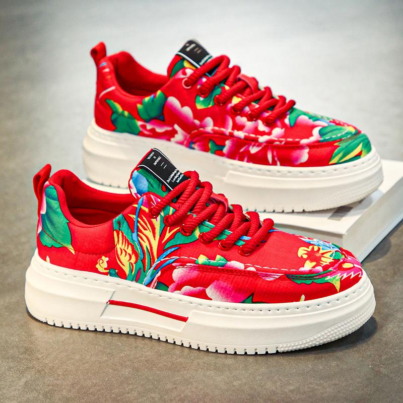 

2024 Новые спортивные туфли с цветовой блокировкой и цветочным узором на шнуровке с низким вырезом, модные, универсальные, удобные мужские повседневные кеды 39