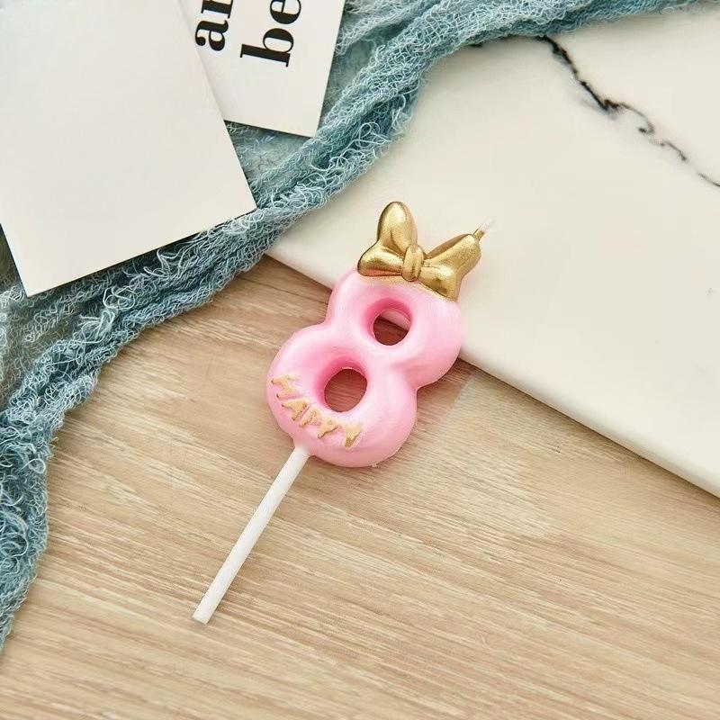 1pc Pink Numbered Birthday Candles Golden Bow Cake Decoration for Children boys Girls Teenage Birthday Baking Decoration Plugins