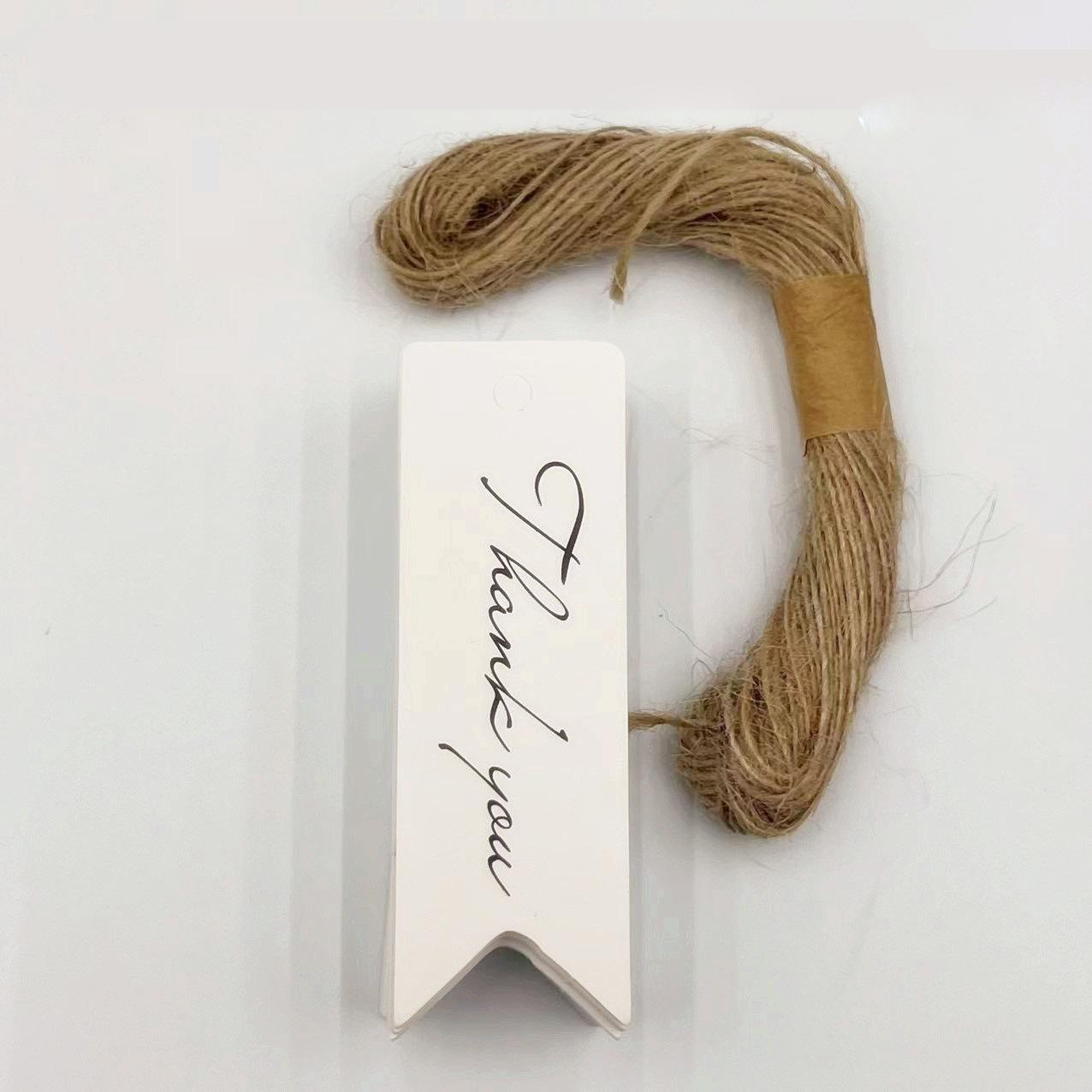 

100pcs Paper Tags with 20 Meter Hemp Rope Thank You Handmade Tag Labels Gifts Packing Decoration DIY Craft Hang Tag Cards Label білий
