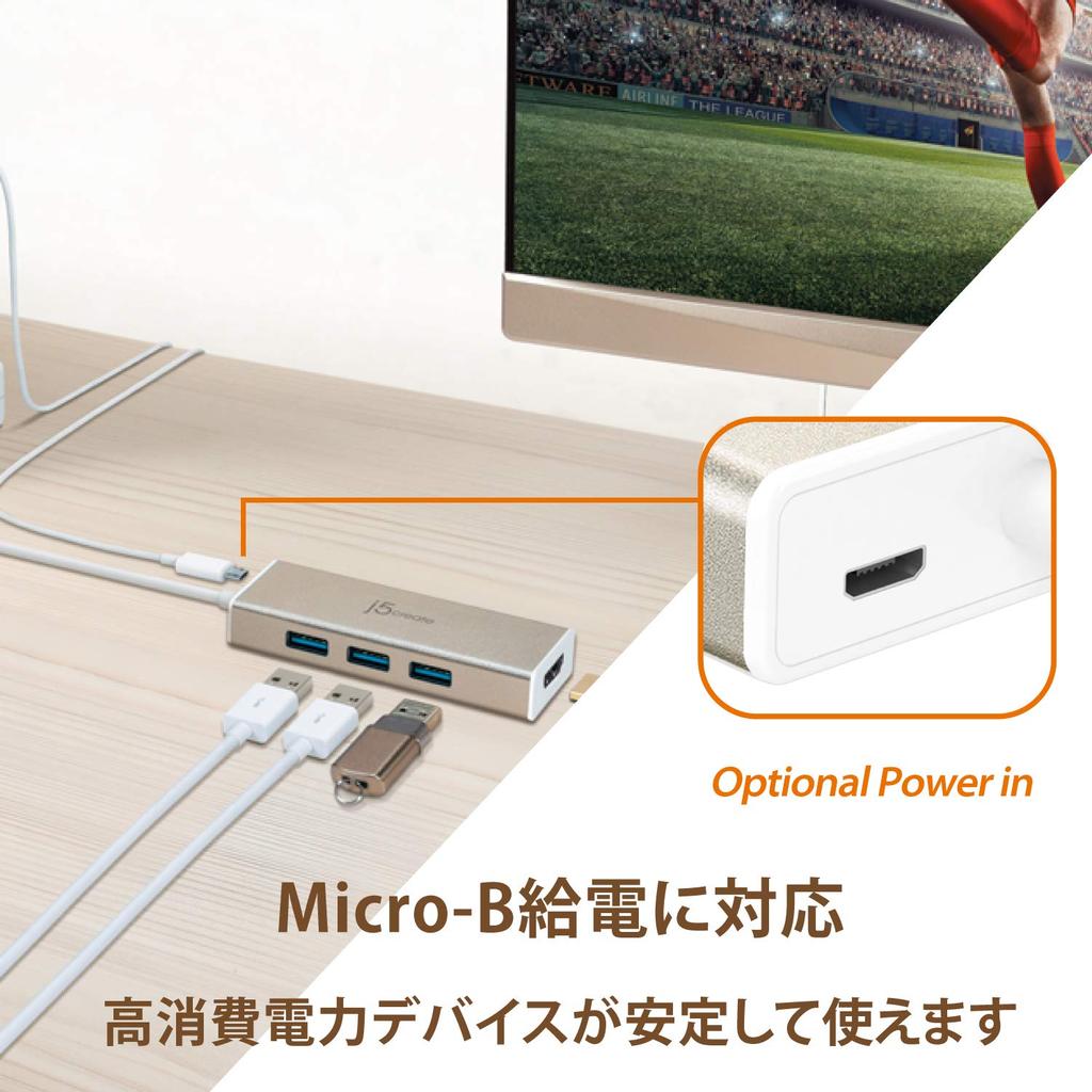 J5create USB-auf-x-3-Port-Hub mit 4K HDMI Displayport Alt-Modus, kein Treiber, Aluminium, kompatibel mit Geräten wie MacBook Pro, MacBook Air, Surface Book